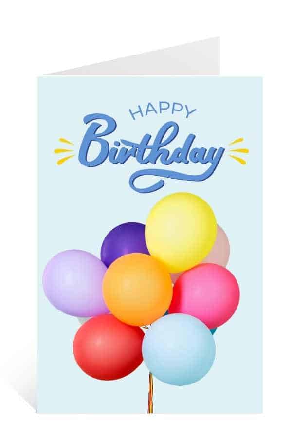 Classic Happy Birthday Card Free Download with Multi-colored Balloons