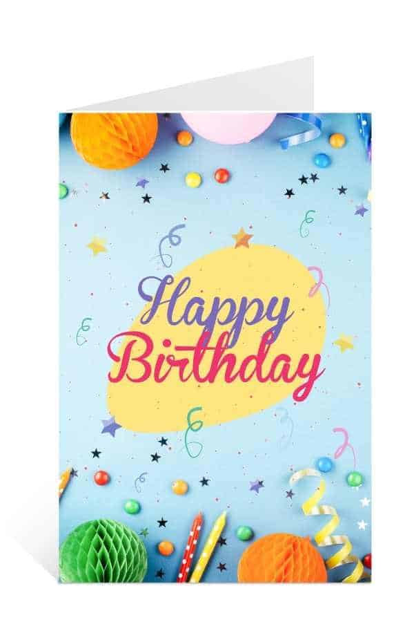 Classic Blue Happy Birthday Card Free Download with Party elements