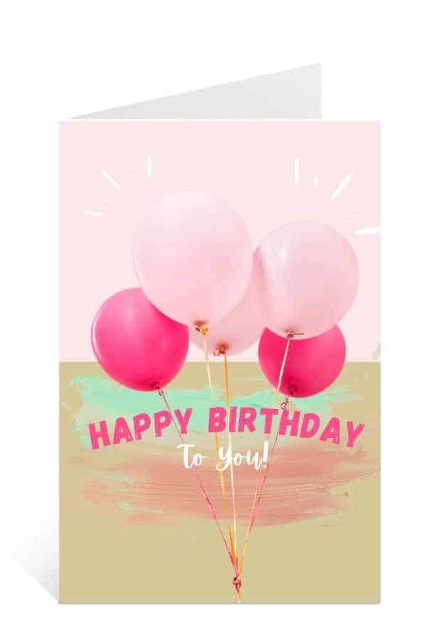 Cute Pink Balloons: Happy Birthday Card Free Download 
