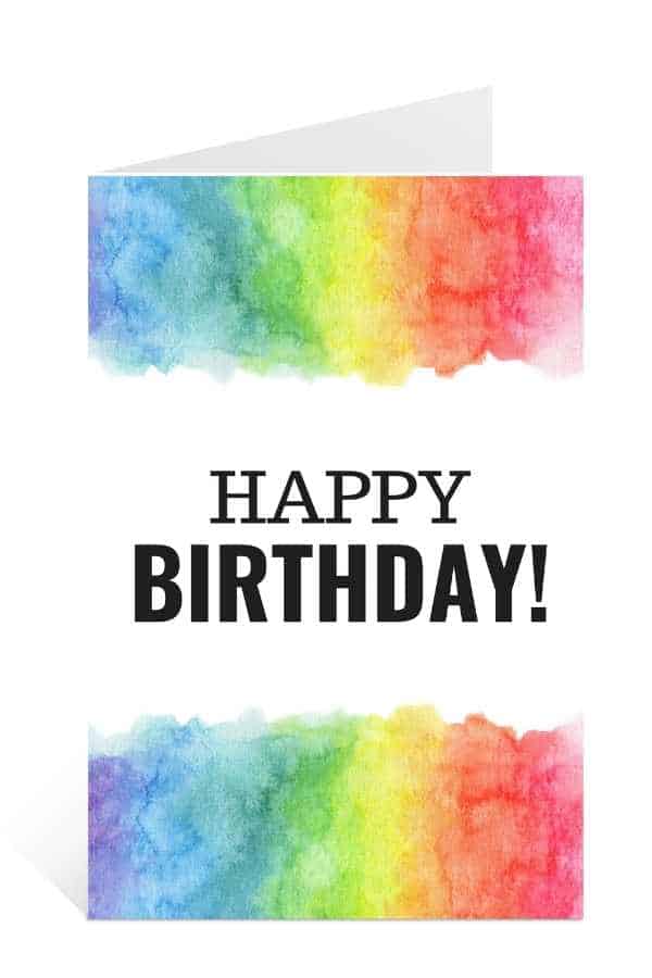 Happy Birthday Card Free Download with Watercolor Rainbow