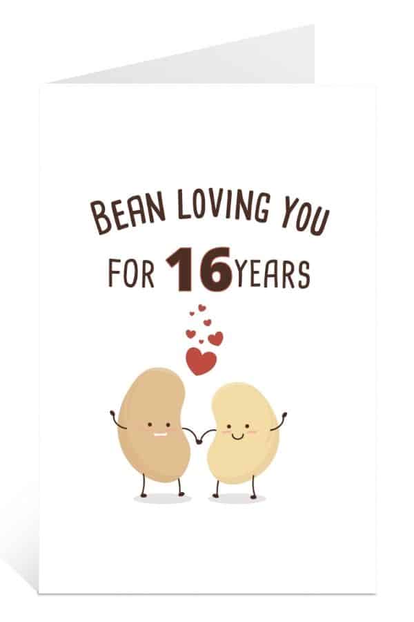 Bean Loving Your for 16-Years Card Preview
