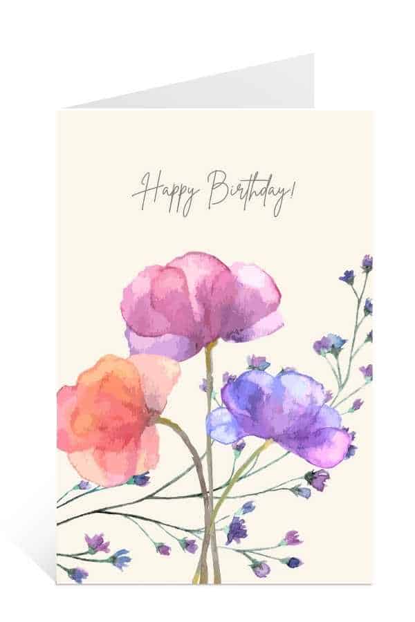 Romantic floral birthday cards to print for free with Lovely Watercolor Flowers