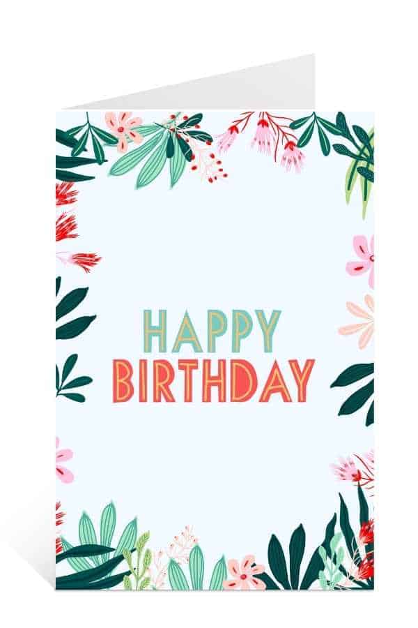 Romantic floral birthday cards to print for free: Nature themed Happy Birthday Card