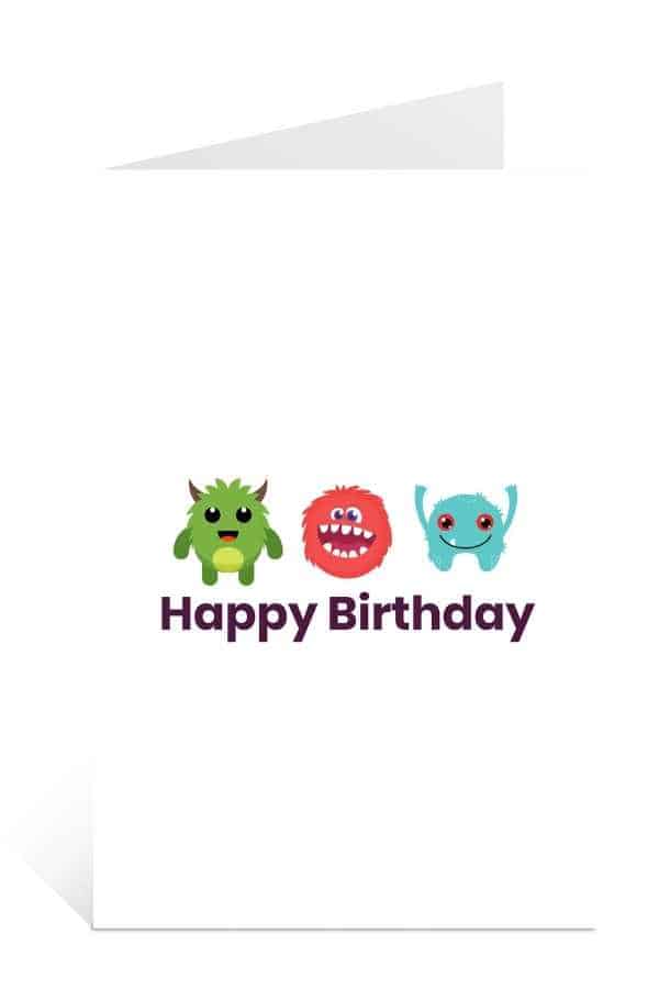 Free Birthday cards to print for kids with Cute Little Monsters
