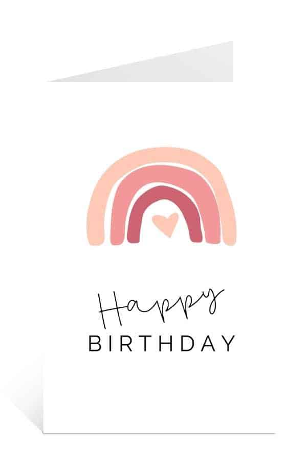 Free Birthday cards to print for kids with Pink Rainbow
