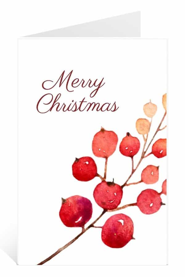 Printable Christmas Card to Download for Free: Watercolor Red Floral
