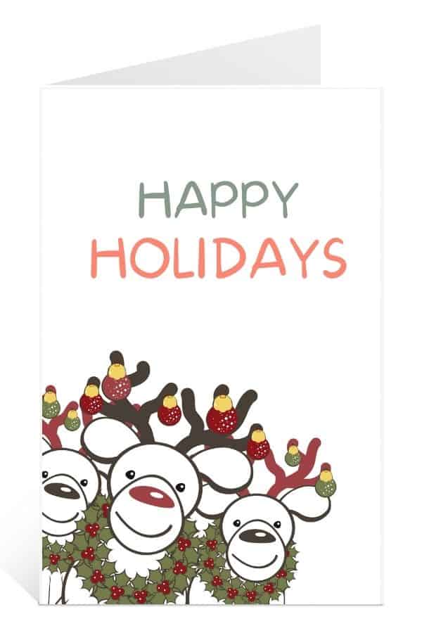 Printable Christmas Card to Download for Free: with Happy Reindeers