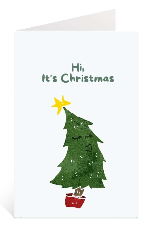 Printable Christmas Card to Download for Free: with Funny Kissing Christmas Tree