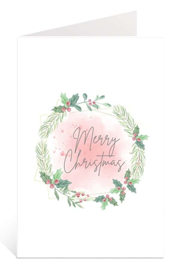 Printable Christmas Card to Download for Free: Beautiful Watercolor Wreathe