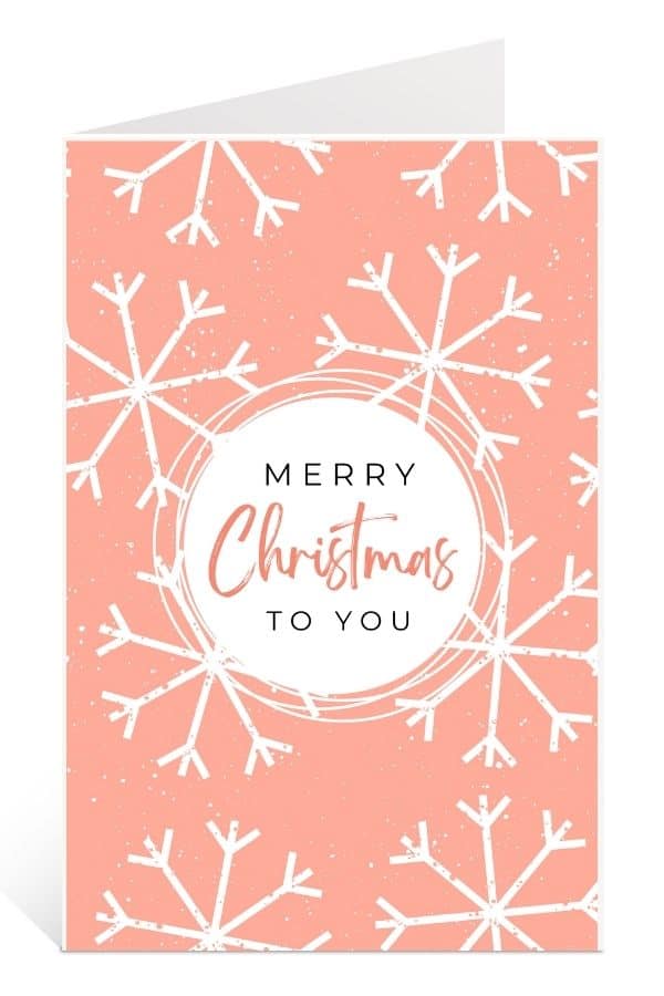 Printable Christmas Card to Download for Free: Classic Card with Orange background and Snowflakes