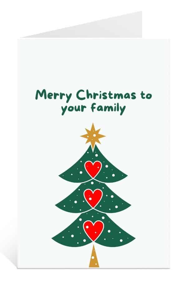 Printable Christmas Card to Download for Free: Tree Image with 3 Hearts