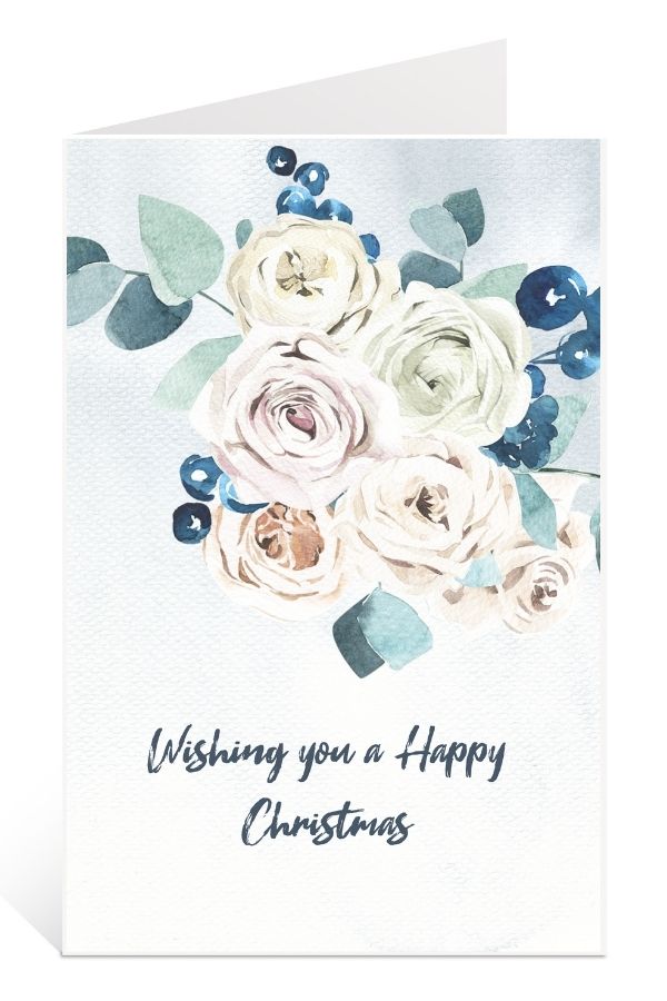 Printable Christmas Card to Download for Free: Lovely Blue Floral