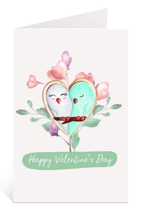 Mock-up Card of printable valentine cards watercolor love birds