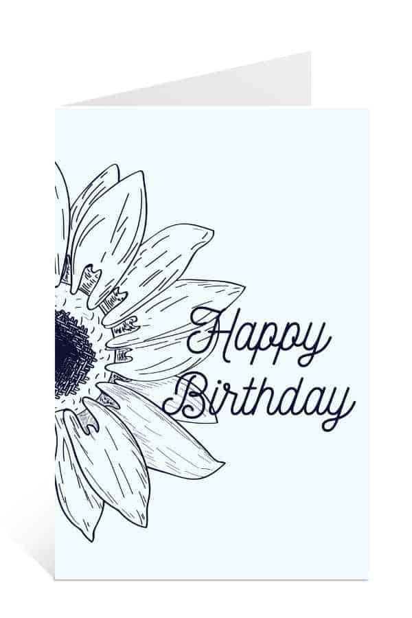 Romantic floral birthday cards to print for free with Art line Sunflower