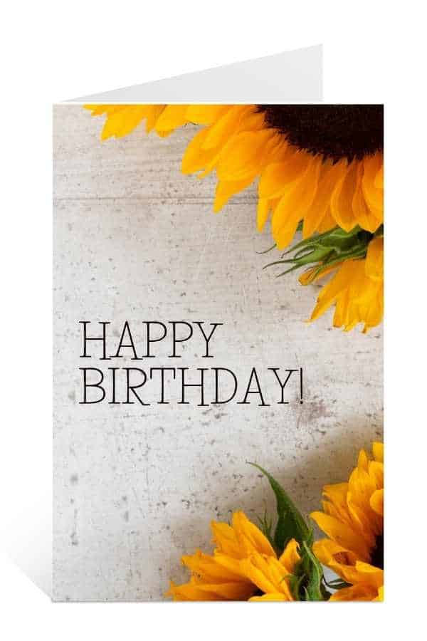 Romantic floral birthday cards to print for free with Sunflowers